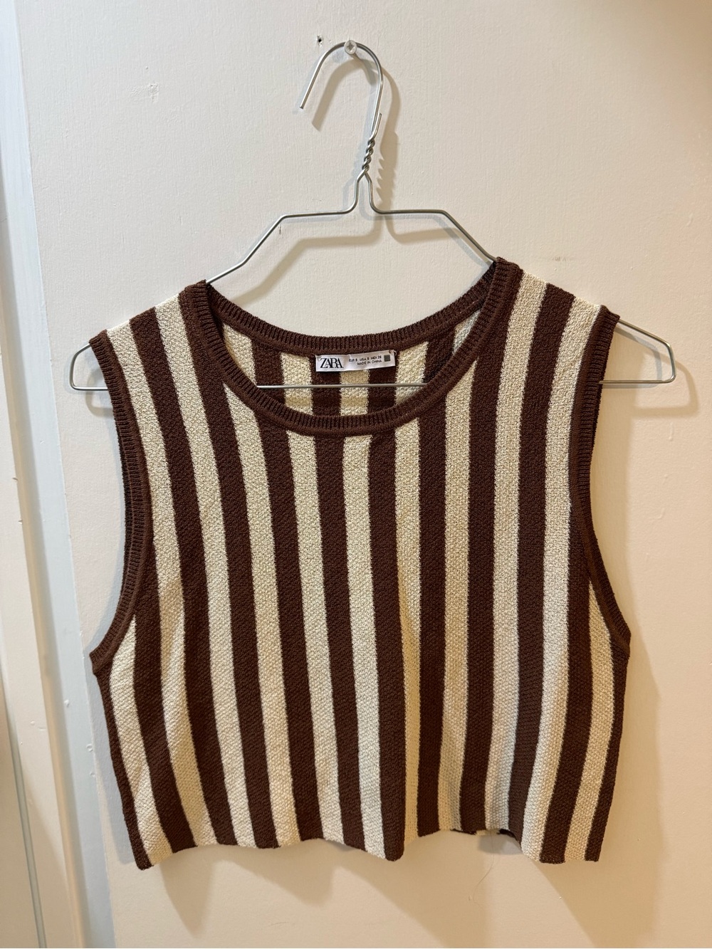 Zara Cropped Knit Tank in Brown and Ecru Stripe
